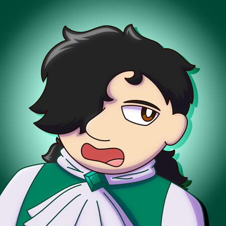 Sam Art of Sam looking towards the right. Seems to be slightly annoyed. Green is the primary color in this artwork.